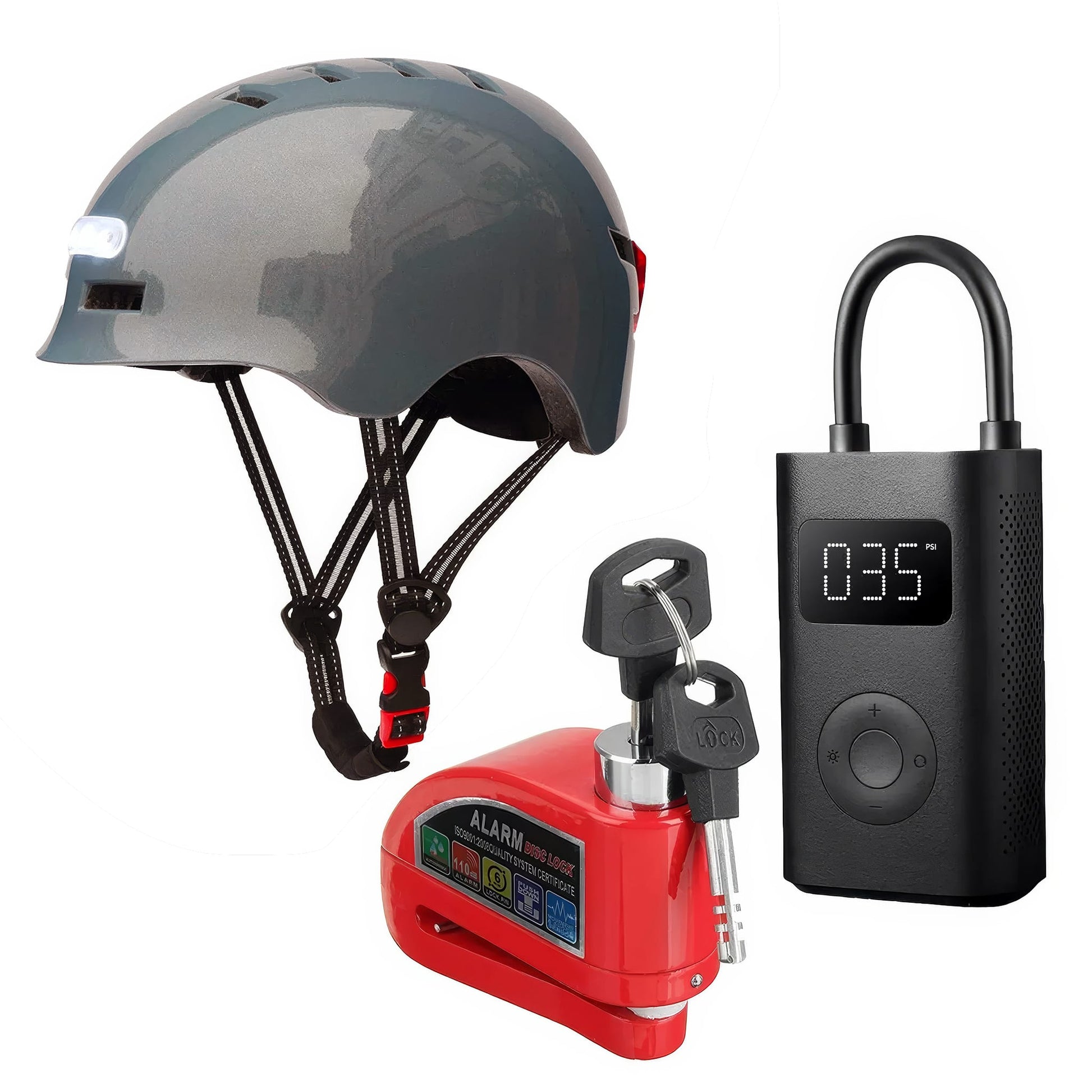 E-Scooter Accessories Bundle with Grey Helmet | Australian E-Scooters