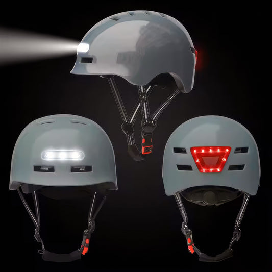 Grey E-Scooter Helmet with light | Australian E-Scooters